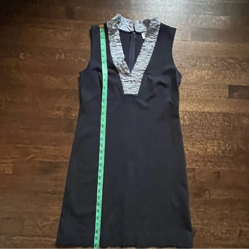Eliza J size 6 navy blue with striped ruffle collar dress